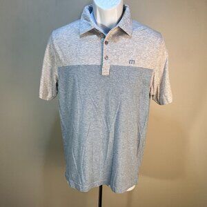 Travis Mathew Men's gray with blue detailed s/s golf polo shirt Small S EUC